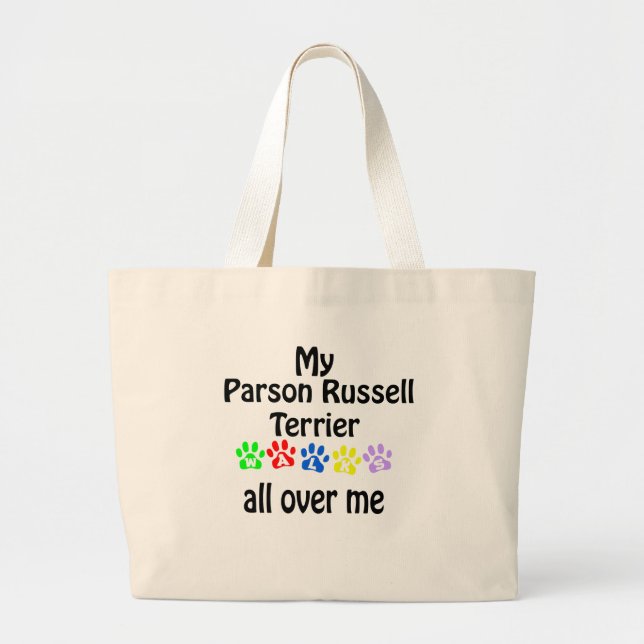 Parson Russell Terrier Walks Design Large Tote Bag (Front)