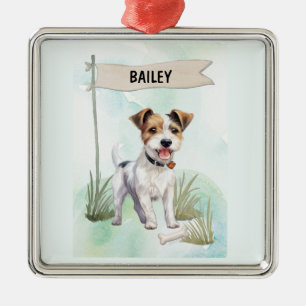 Parson Russell Terrier Watercolor Personalised Dog Metal Ornament