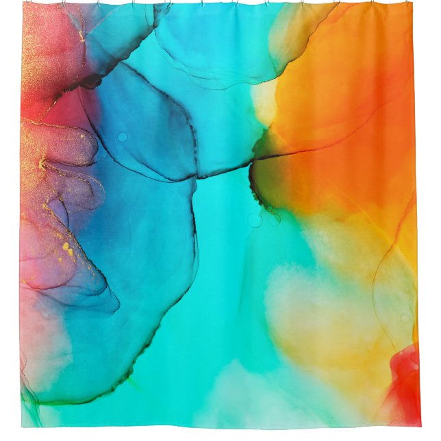 Part of alcohol ink painting, macro photo, abstrac shower curtain (Front)