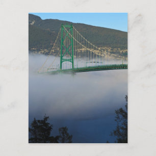 Part of the Lion's Gate Bridge with fog rolling 2 Postcard