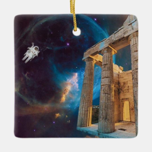 Parthenon Acropolis Greece Meets Space Ceramic Ornament (Front)