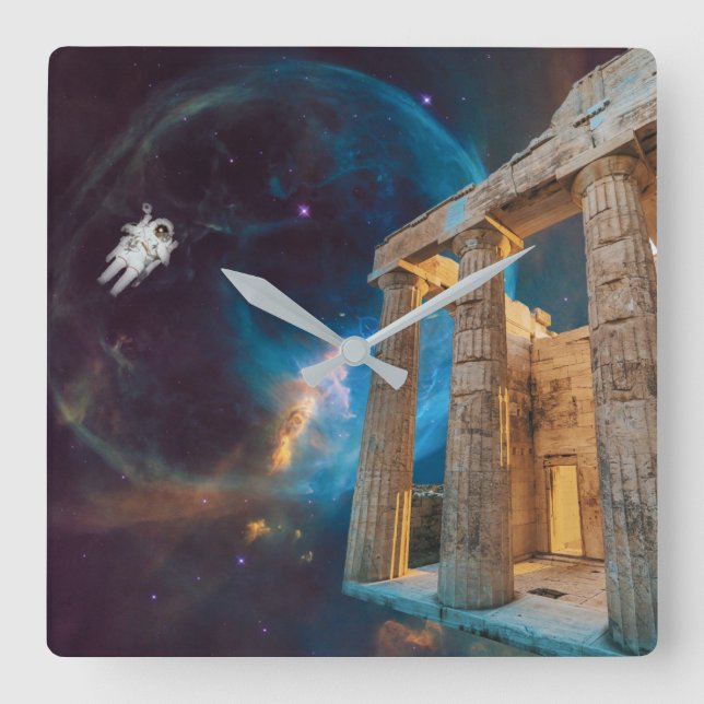 Parthenon Acropolis Greece Meets Space Square Wall Clock (Front)