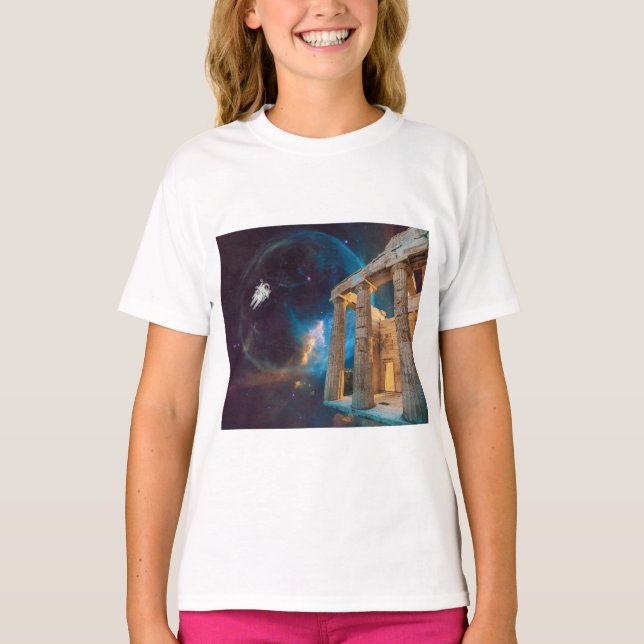Parthenon Acropolis Greece Meets Space T-Shirt (Front)