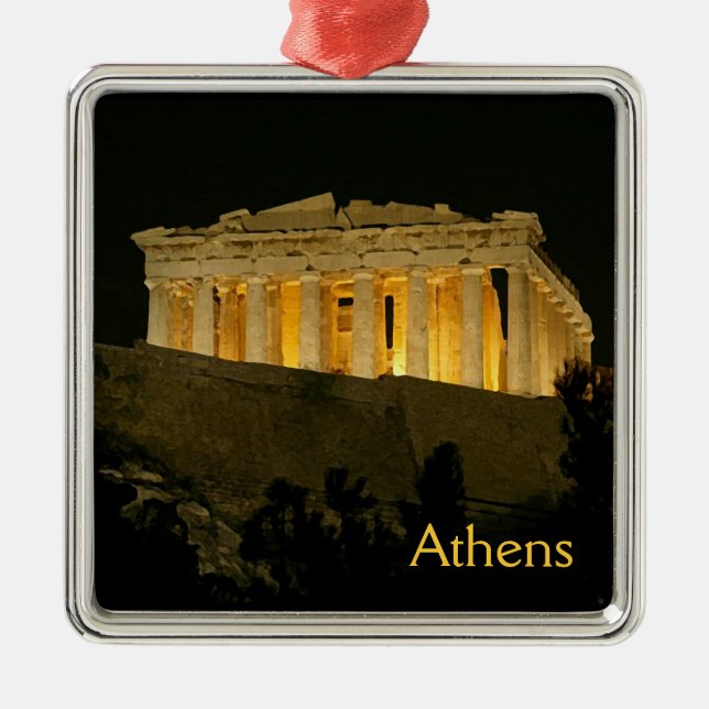 Parthenon at Night Metal Tree Decoration (Front)