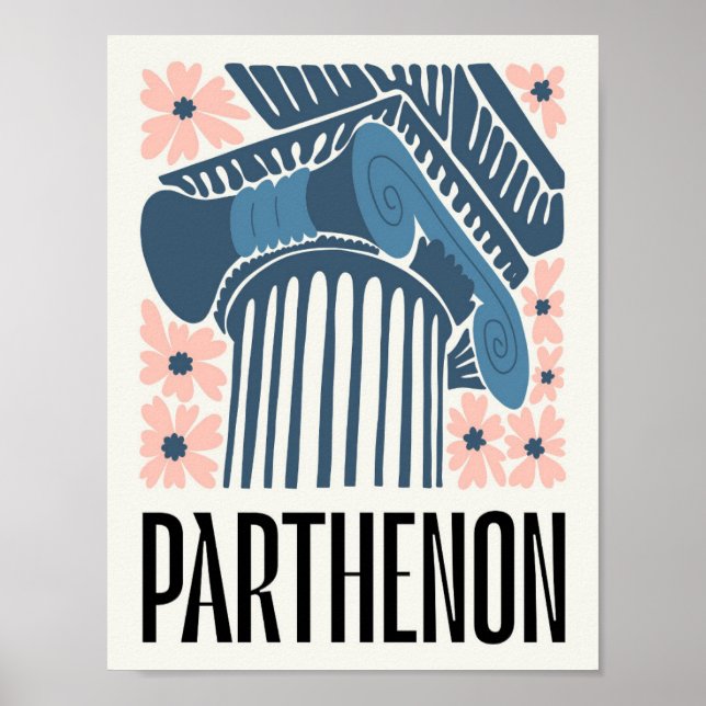 Parthenon Athens Greece abstract travel floral art Poster (Front)
