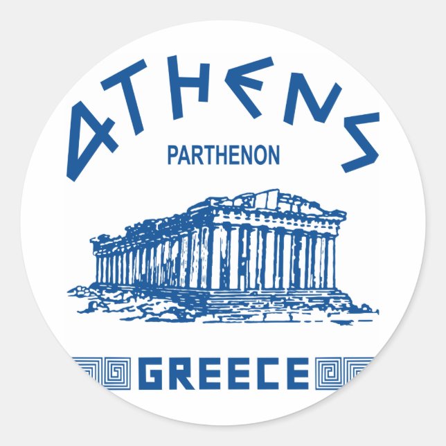 Parthenon - Athens - Greek (blue) Classic Round Sticker (Front)