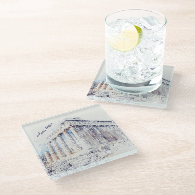 Parthenon in Athens, Greece | Travel Art Glass Coaster (Angled)