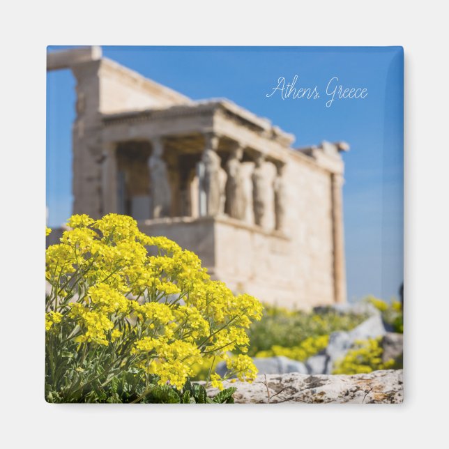 Parthenon temple with spring flowers magnet (Front)