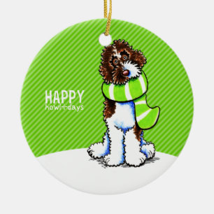 Parti Labradoodle Christmas Happy Howl-i-days Ceramic Ornament