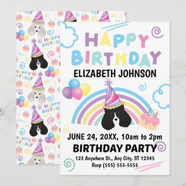 Parti Poodle Birthday Invitation (Front/Back)