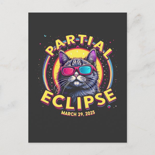 Partial Eclipse 2025 Cat Astronomy KItten Lovers Holiday Postcard (Front)