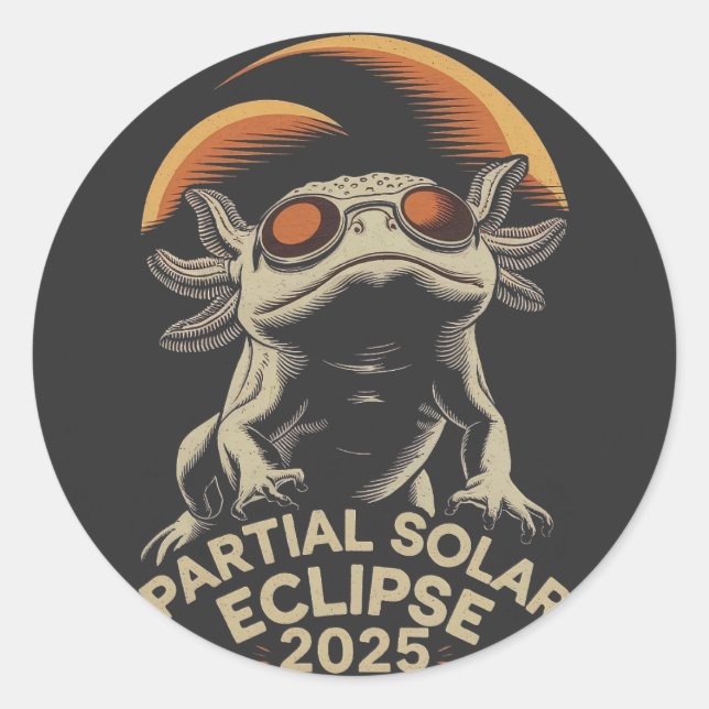 Partial Solar Eclipse 2025 Axolotl Ammph Classic Round Sticker (Front)