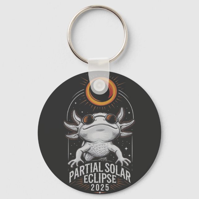 Partial Solar Eclipse 2025 Axolotl Amphibian  Key Ring (Front)