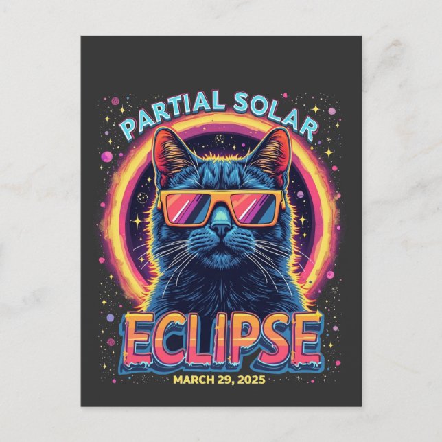 Partial Solar Eclipse 2025 Cat Kitten  Postcard (Front)