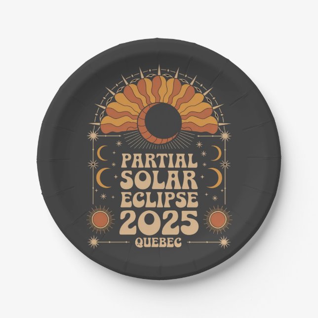 Partial Solar Eclipse 2025 Quebec Canada  Paper Plate (Front)