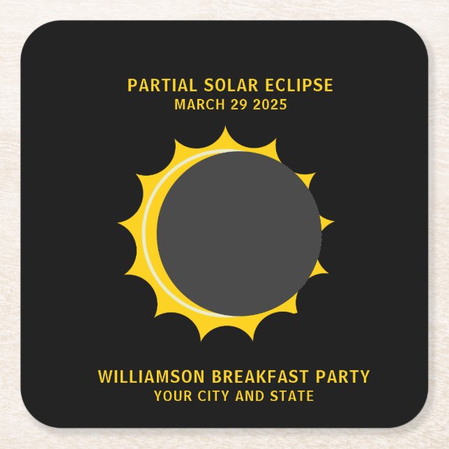 Partial Solar Eclipse March 2025 Personalised Square Paper Coaster (Front)
