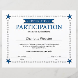 Participation Award Certificate of Achievement PDF