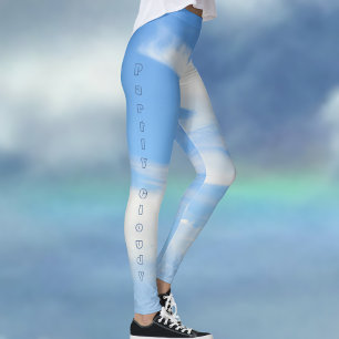 Partly Cloudy Blue Sky Chic Blue and White Leggings