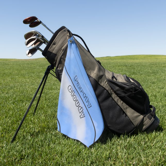 Partly Cloudy Sky Blue Customisable Golf Towel (Green)