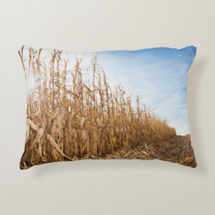 Partly Harvested Corn Field Decorative Cushion