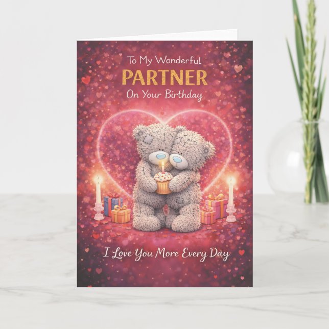 Partner Birthday Card – Romantic Bear Design (Front)