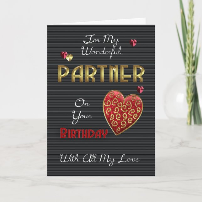 Partner, Birthday With Gold & Embossed Effect Card (Front)