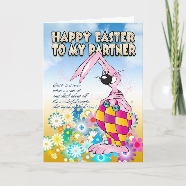 Partner Easter Card - Easter Bunny Flowers (Front)