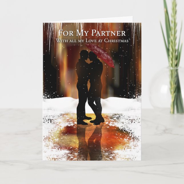 Partner Stylish Holiday Card With Gay Couple (Front)