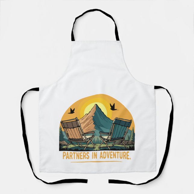  Partners in Adventure | Retro Mountain Camping  Apron (Front)
