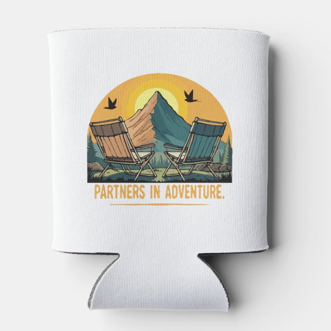  Partners in Adventure | Retro Mountain Camping  Can Cooler (Back)