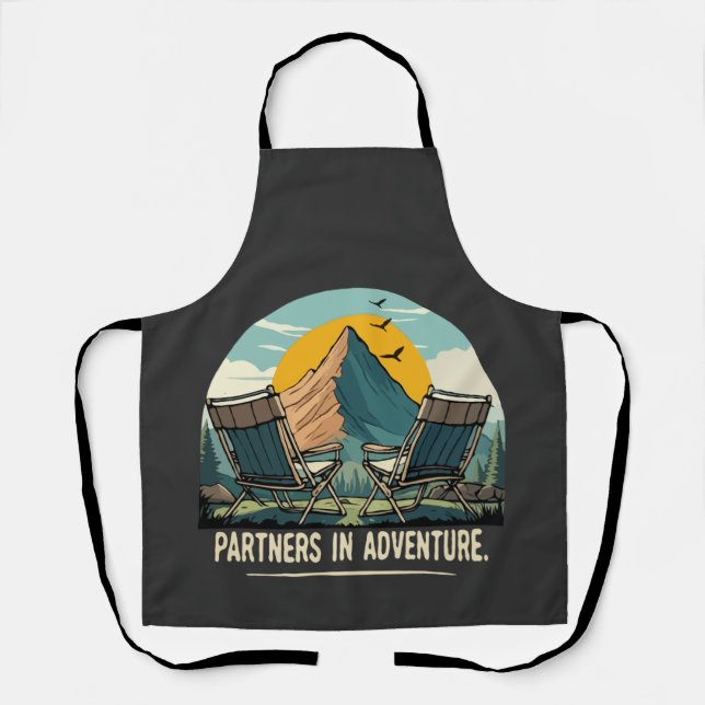 Partners in Adventure Retro Mountain Camping Desig Apron (Front)