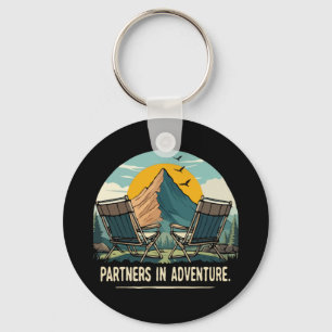 Partners in Adventure Retro Mountain Camping Desig Key Ring