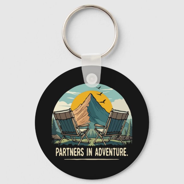 Partners in Adventure Retro Mountain Camping Desig Key Ring (Back)