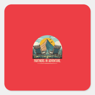 Partners in Adventure Retro Mountain Camping Desig Square Sticker