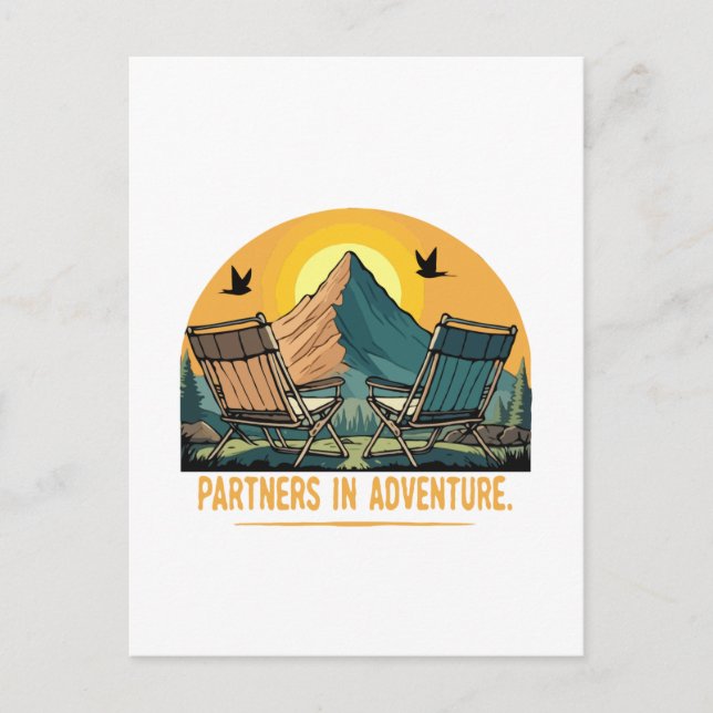  Partners in Adventure | Retro Mountain Camping  Postcard (Front)