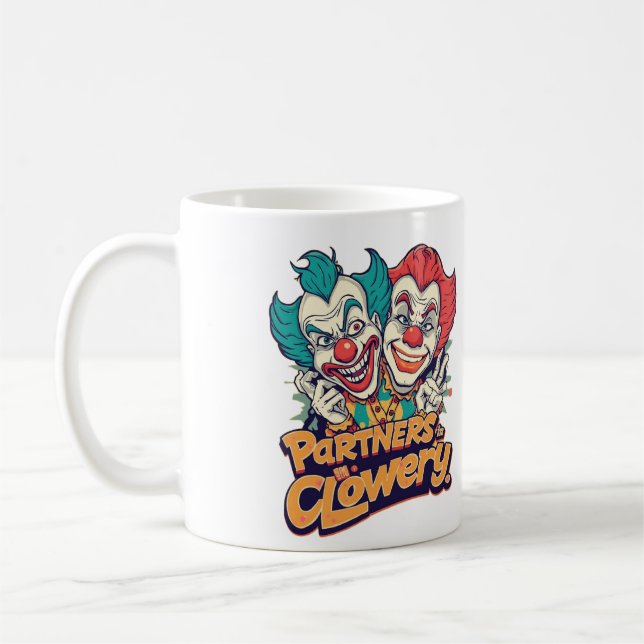 Partners in Clowery (Funny Clown Pun) Coffee Mug (Left)
