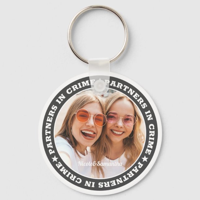 Partners in Crime BFF Simple Modern Custom Photo Key Ring (Front)