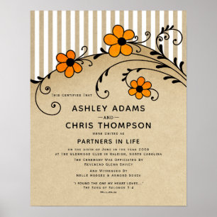 "Partners in Life Modern Boho Wedding Certificate Poster