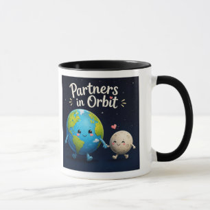 Partners in Orbit. Cute Earth and Moon Illustratio Mug