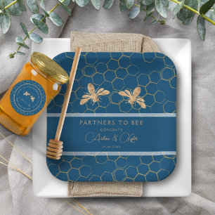 Partners to Bee Indigo & Honeycomb Wedding Shower Paper Plate