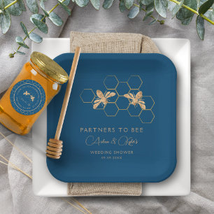 Partners to Bee Indigo & Honeycomb Wedding Shower Paper Plate