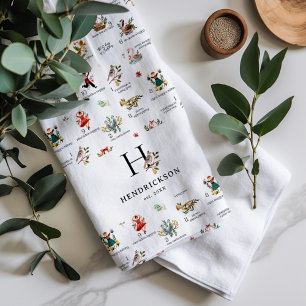 Partridge   12 Day of Christmas Monogram Towel