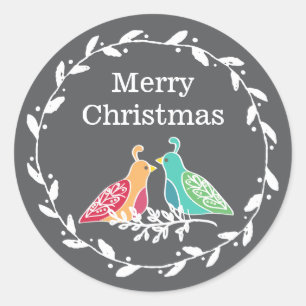 Partridge Birds Rustic Wreath Merry Christmas Classic Round Sticker