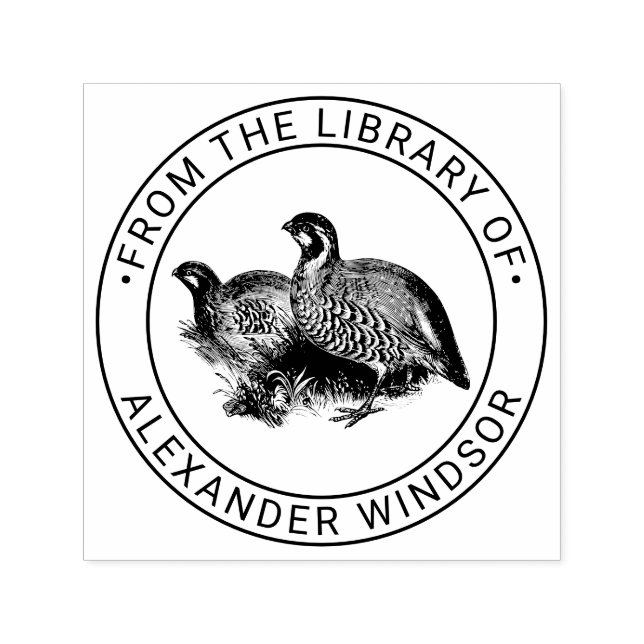 Partridge Game Bird Drawing Library Book Name Self-inking Stamp (Design)
