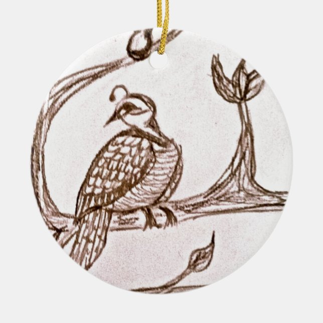 Partridge in a Pear Tree Ceramic Ornament (Front)