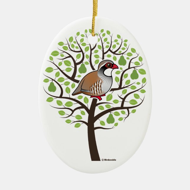 Partridge in a Pear Tree Ceramic Tree Decoration (Front)