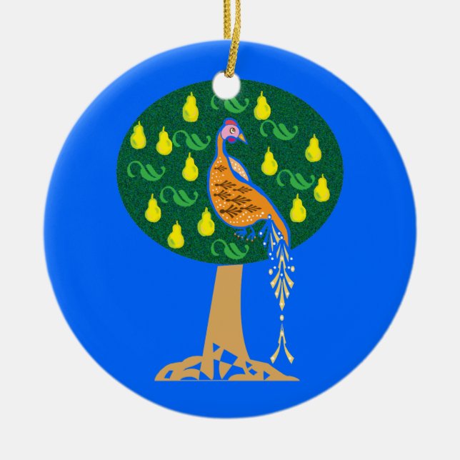 Partridge in a pear tree ceramic tree decoration (Front)
