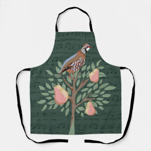 Partridge in a pear tree Christmas Carole on green Apron