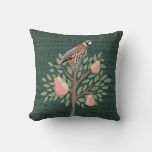 Partridge in a pear tree Christmas Carole on green Cushion