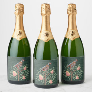 Partridge in a pear tree Christmas Carole on green Sparkling Wine Label
